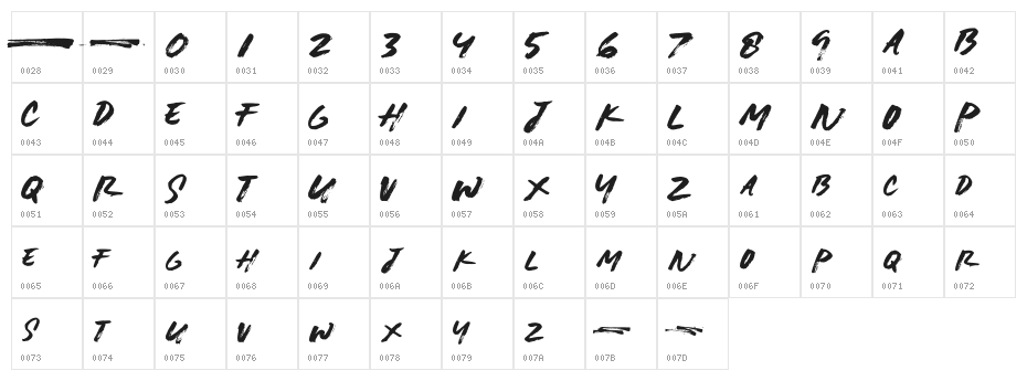 LIGHTBRUSH Character Map