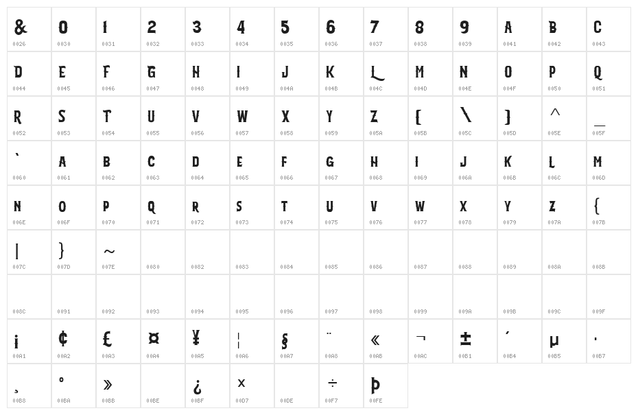 LIKEASTONE2 Character Map