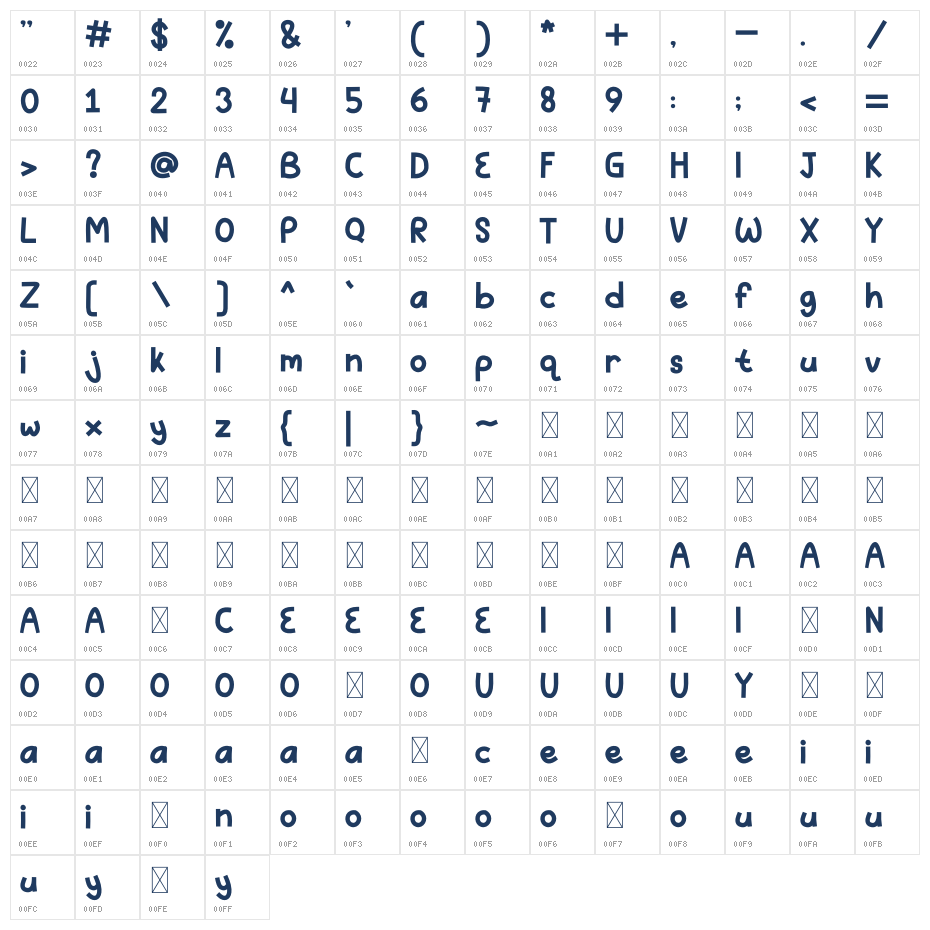 LILKID1 Character Map