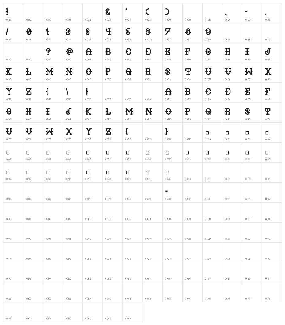 LIQUOR Bold Character Map