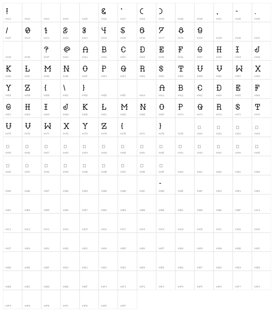 LIQUOR Character Map