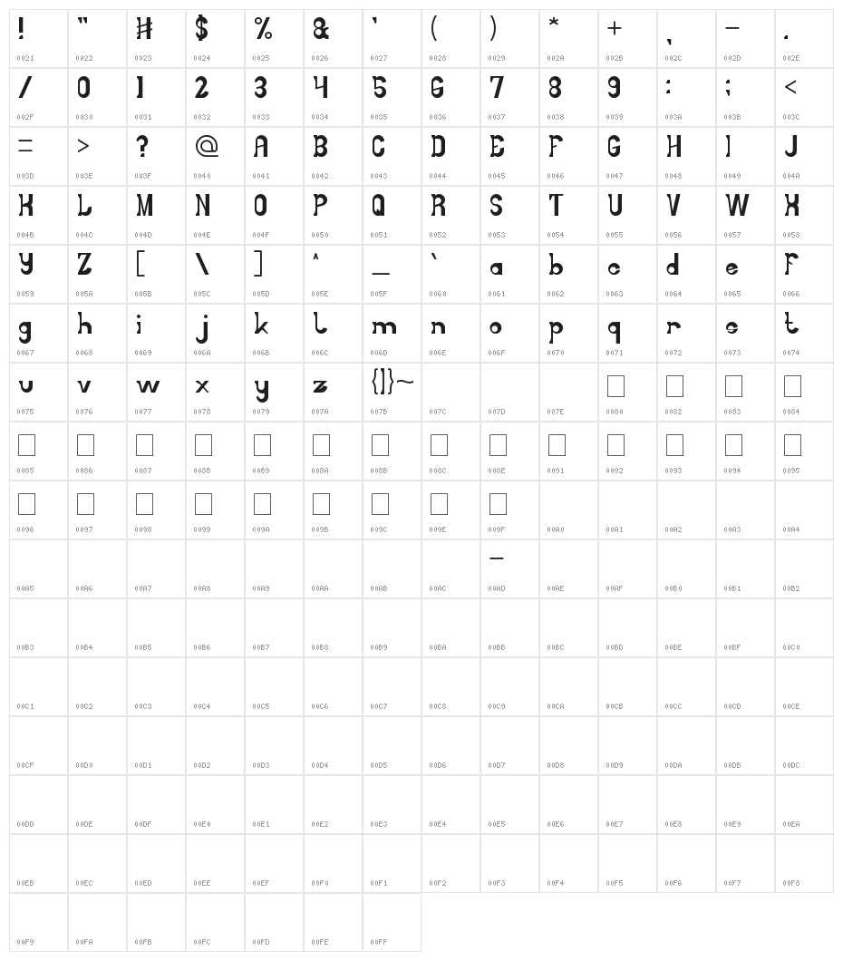 LITTLE COWBOY Character Map