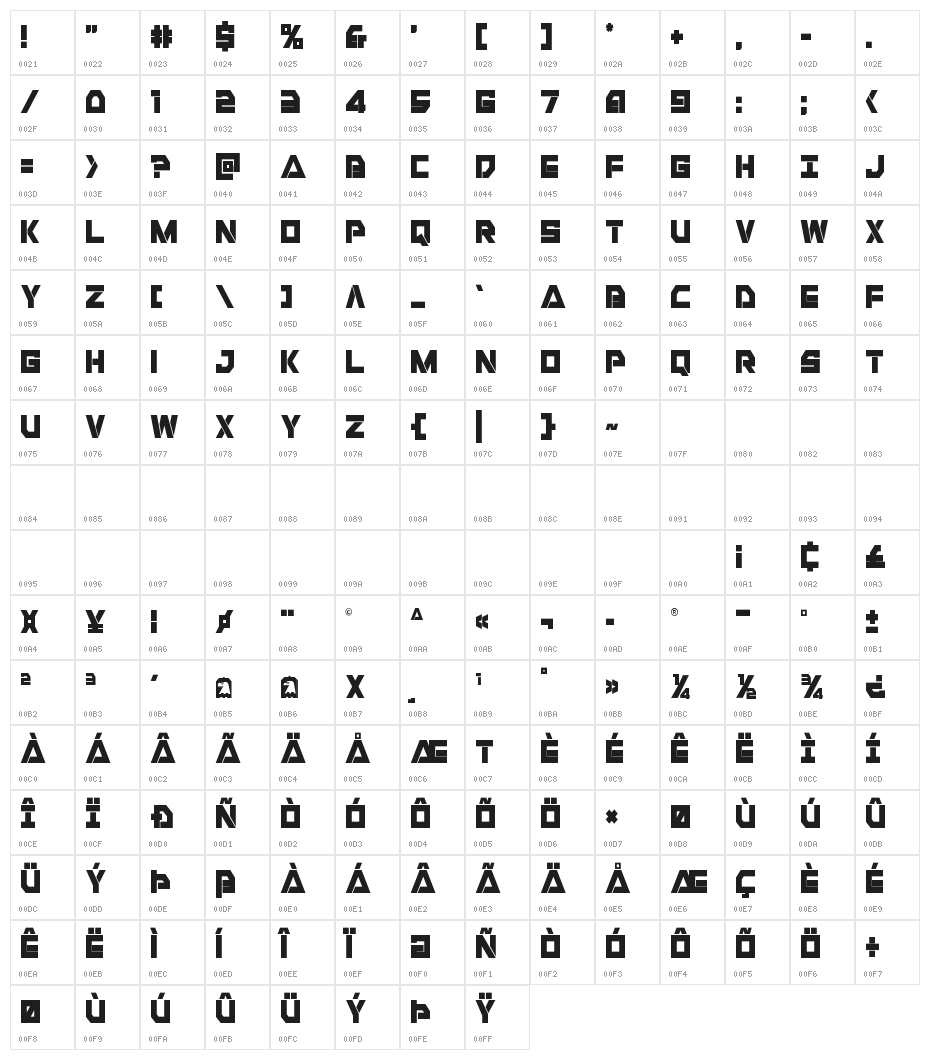Liberty Island Condensed Character Map