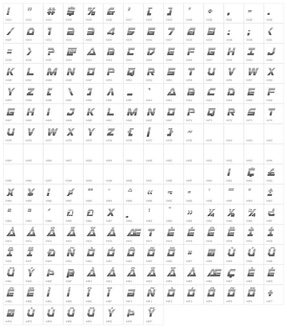 Liberty Island Gradient Italic Character Map