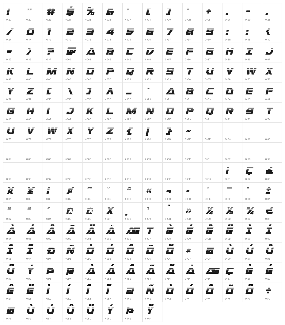 Liberty Island Half-Tone Italic Character Map