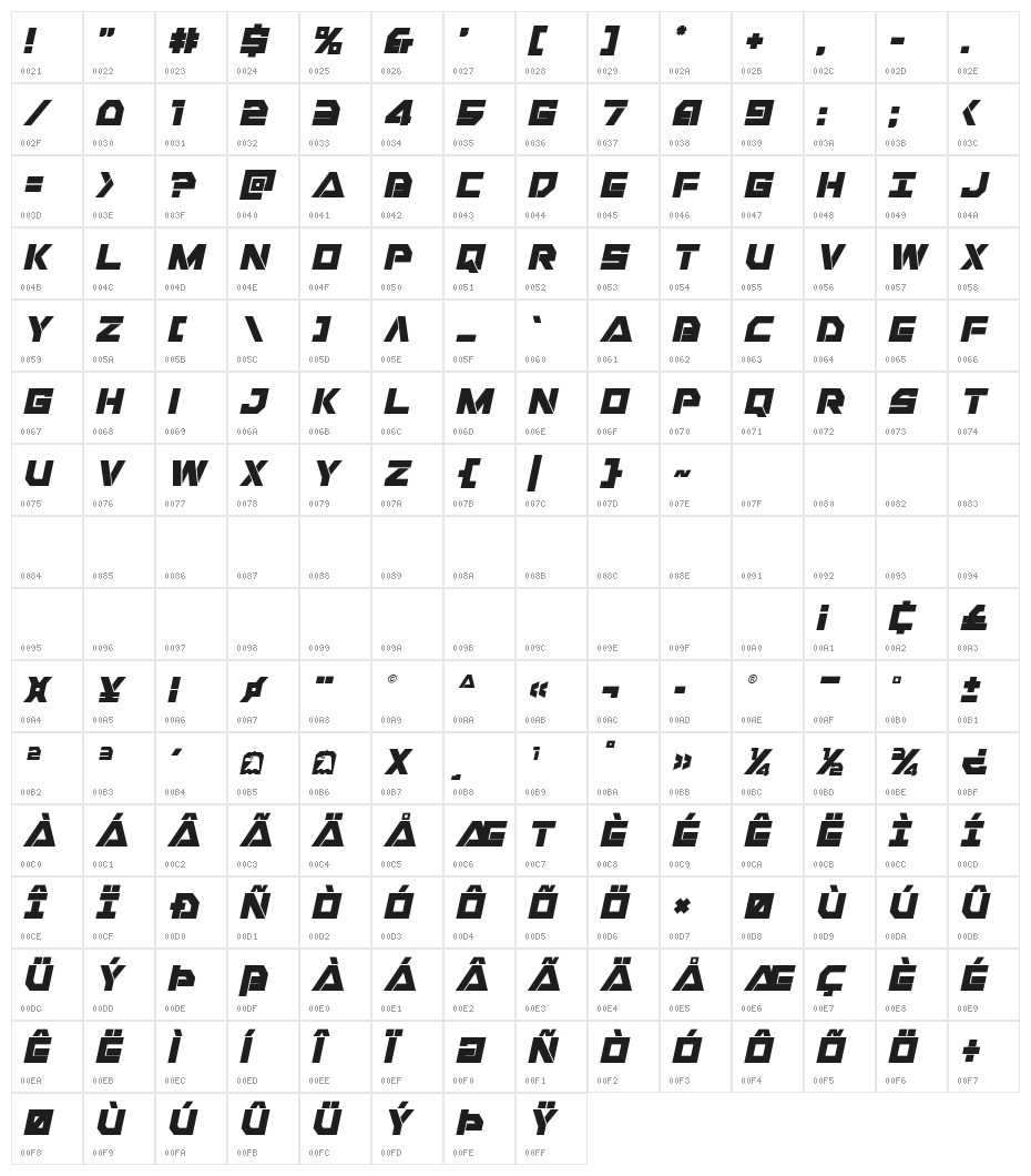 Liberty Island Italic Character Map