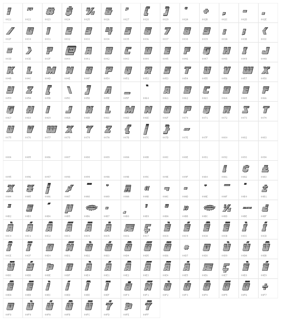 Liberty Legion Chrome Italic Character Map