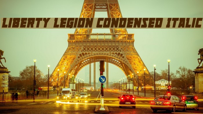 Liberty Legion Condensed Italic Font examples