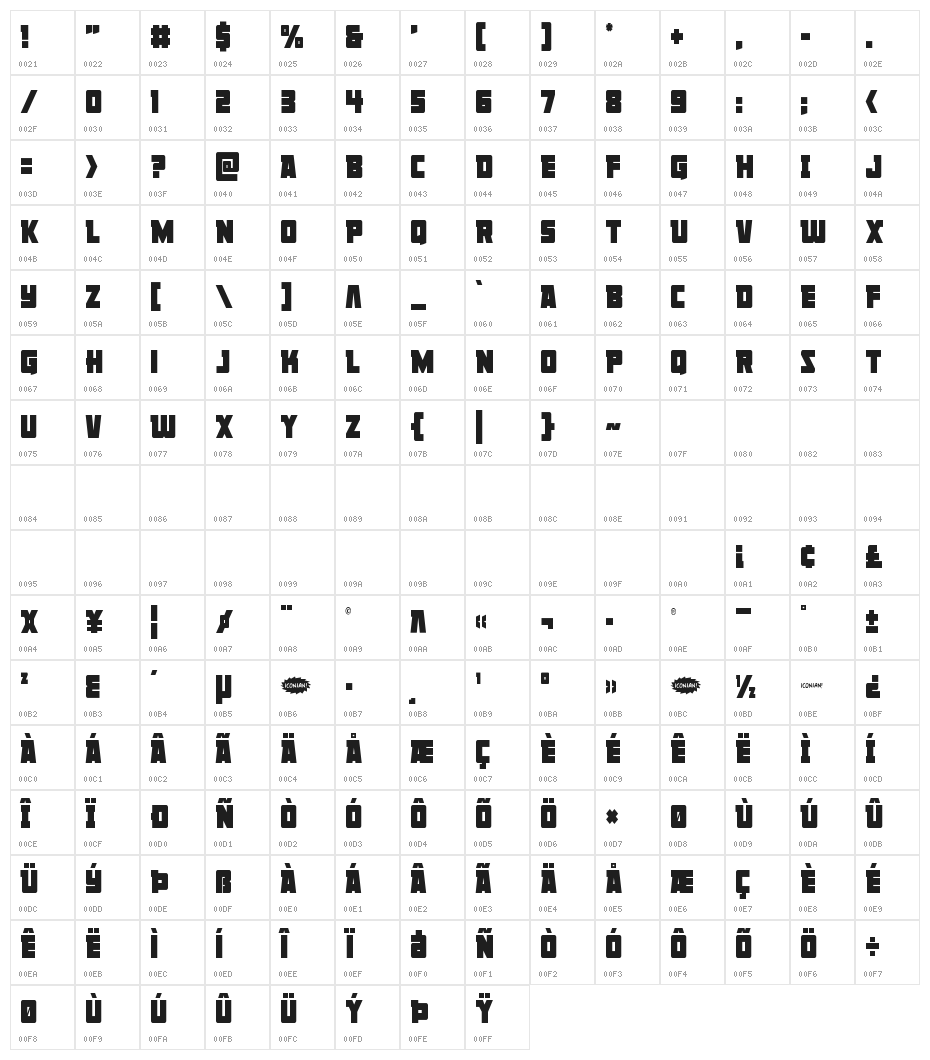 Liberty Legion Condensed Character Map