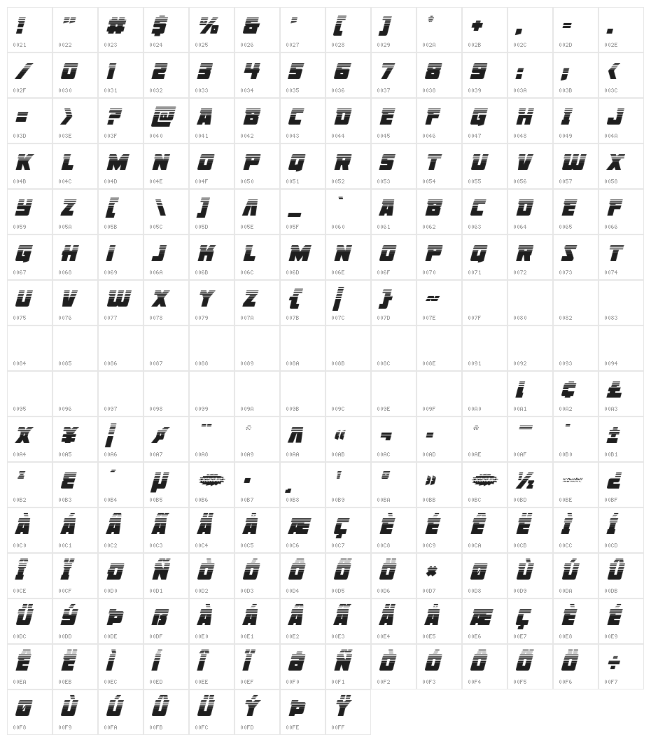 Liberty Legion Halftone Italic Character Map