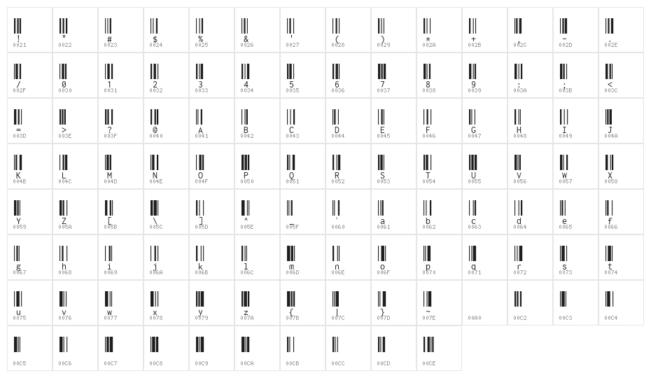 Libre Barcode 128 Text Regular Character Map