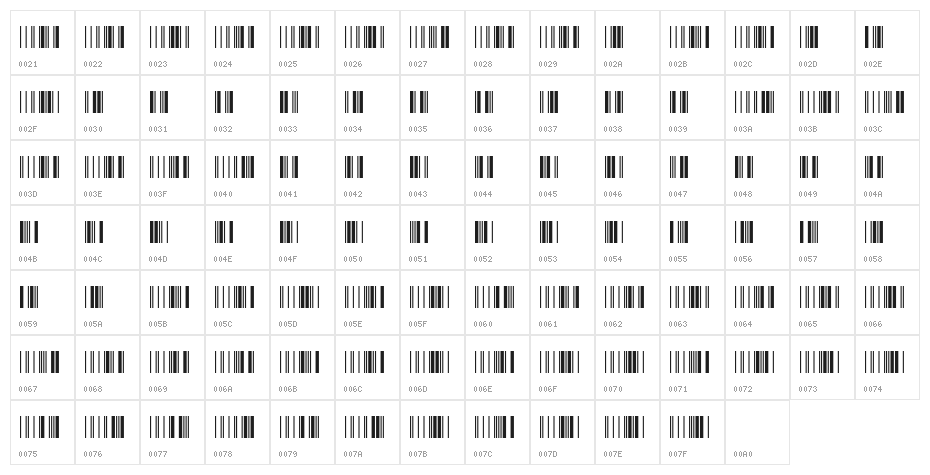 Libre Barcode 39 Extended Regular Character Map