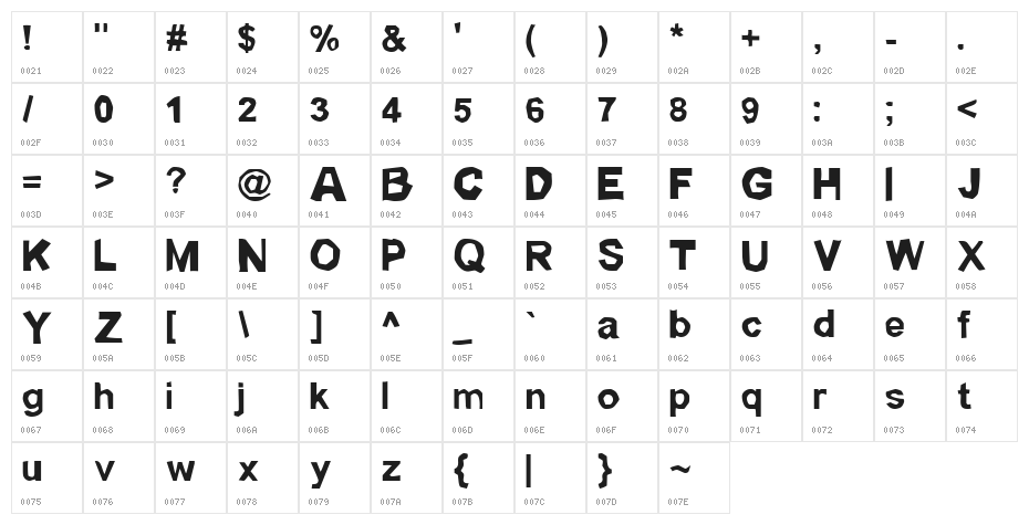 Lickspittle Character Map