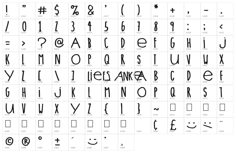 Lieve Letters Character Map
