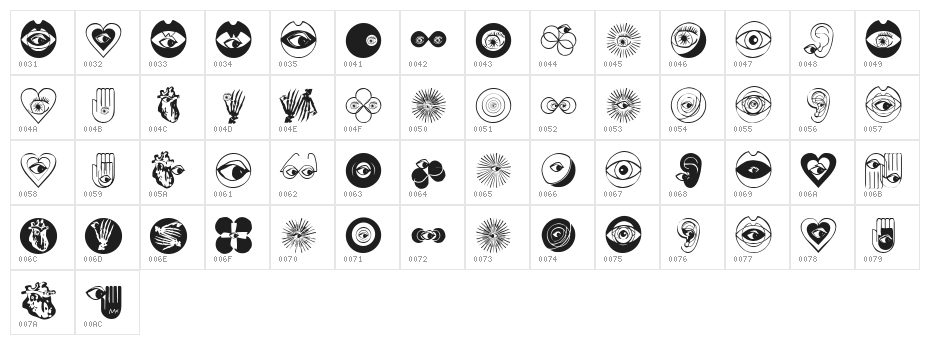 LifeEyecons Character Map