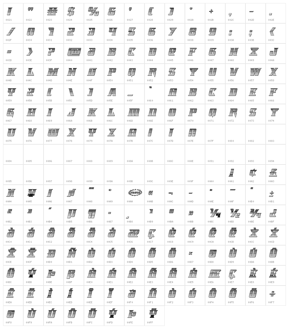 Lifeforce Chrome Italic Character Map