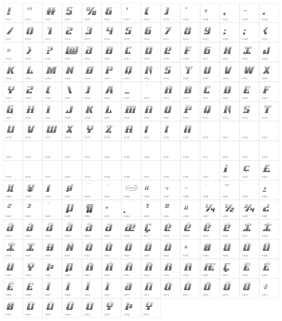 Lifeforce Gradient Italic Character Map