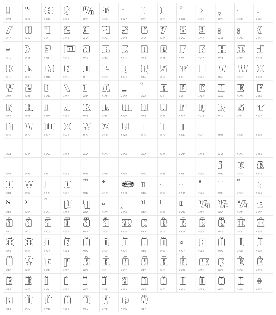 Lifeforce Outline Character Map