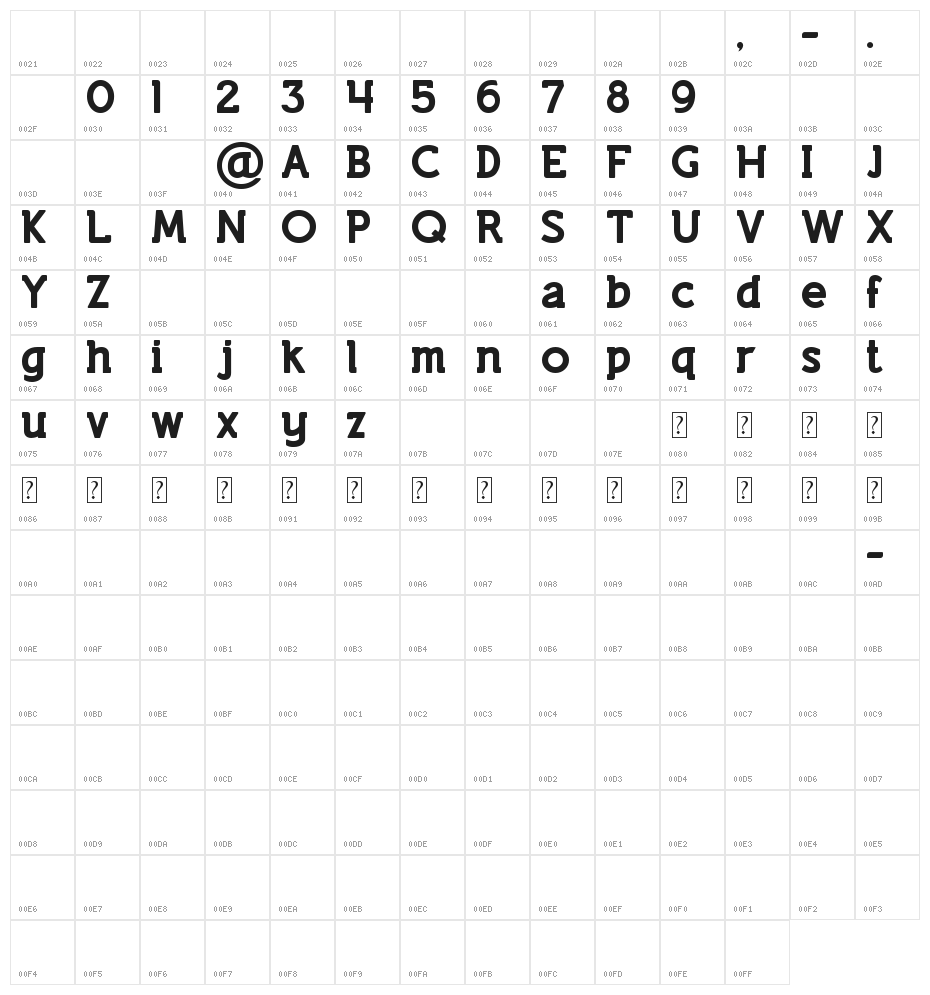 Lifestyle Marker M54 Character Map