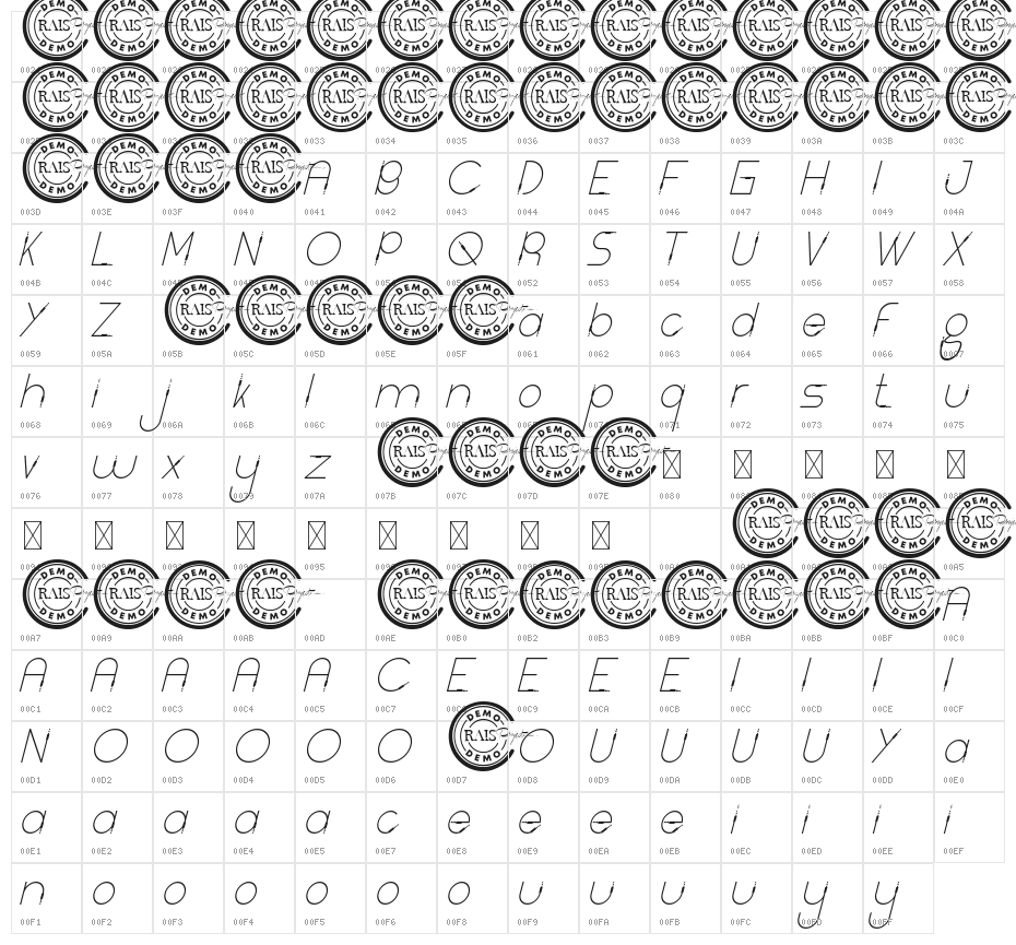Light Cable Demo Italic Character Map