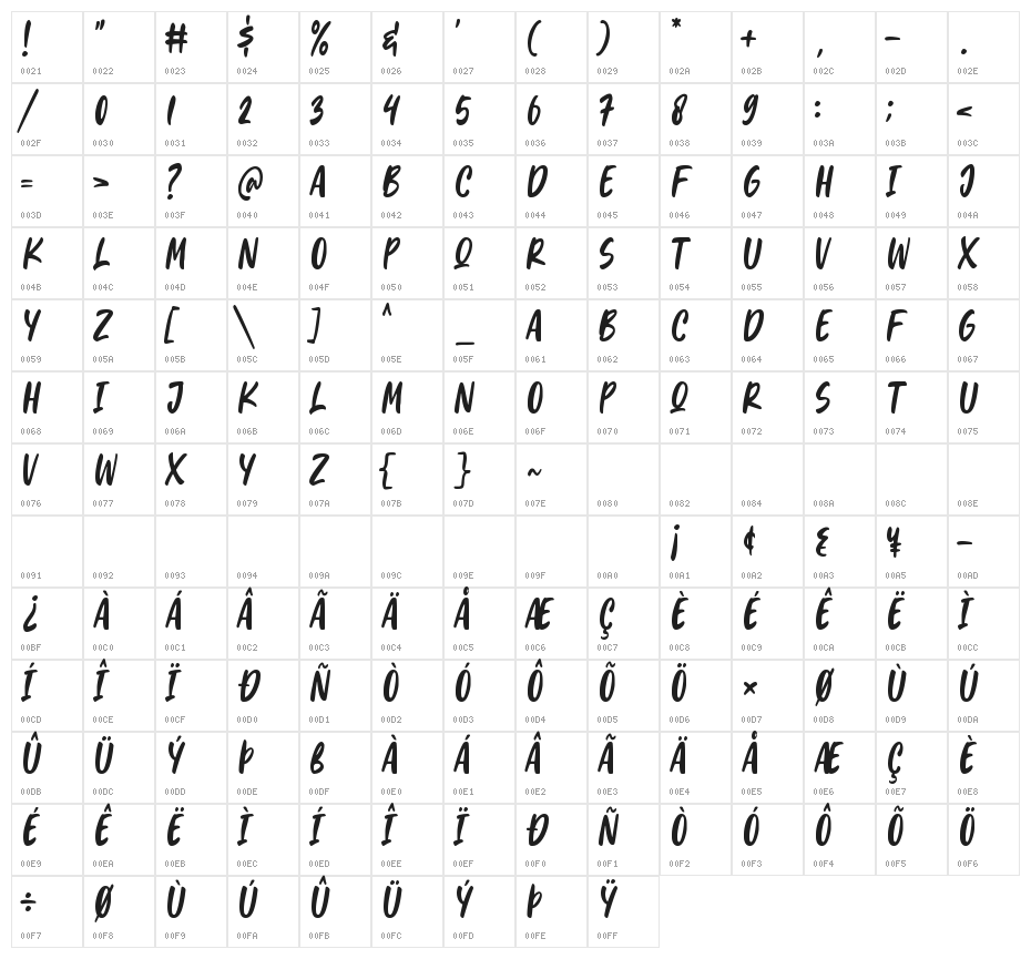 Light In Brush Character Map