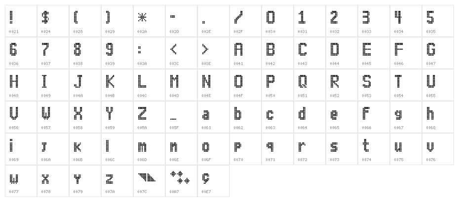 Lightdot 11x6 Regular Character Map