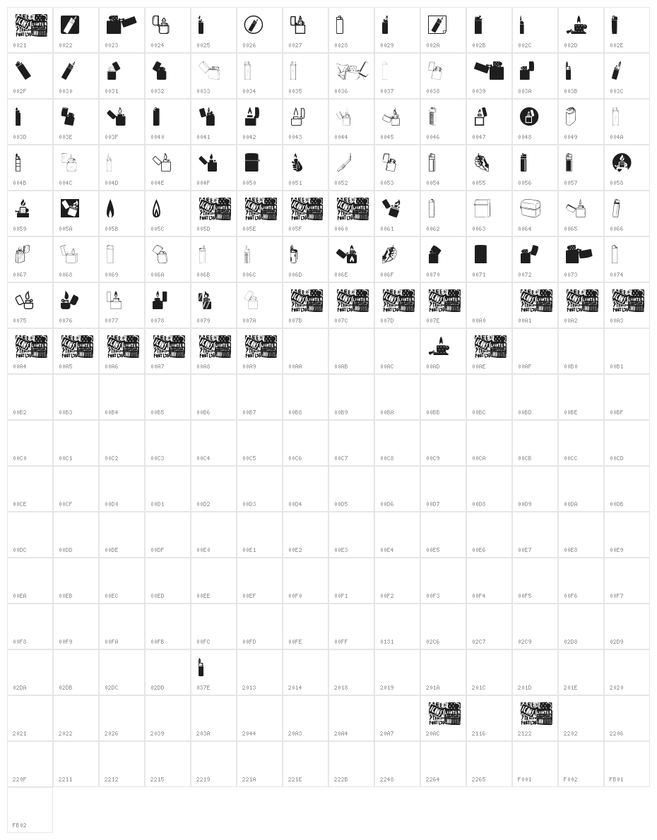 Lighter Icons Character Map