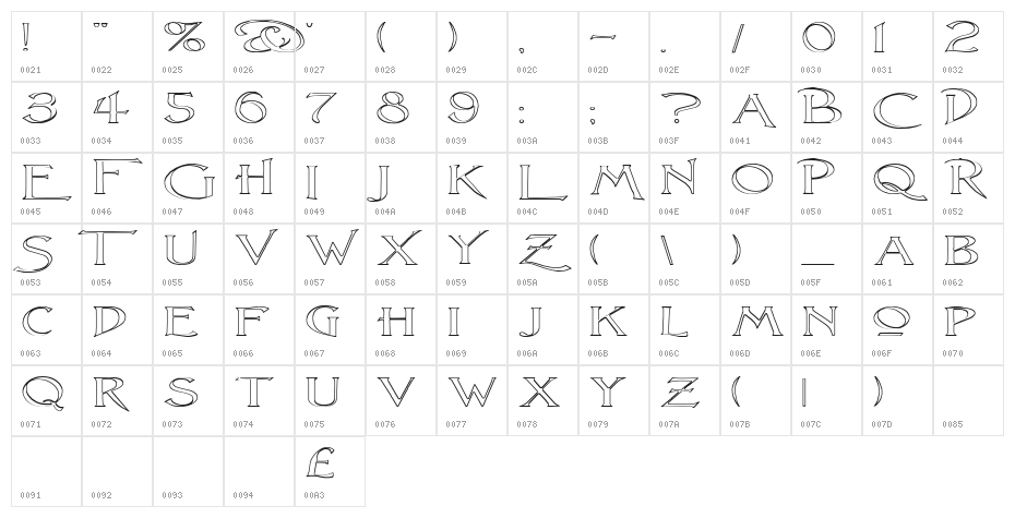 Lightfoot Outline Extra-expanded Regular Character Map