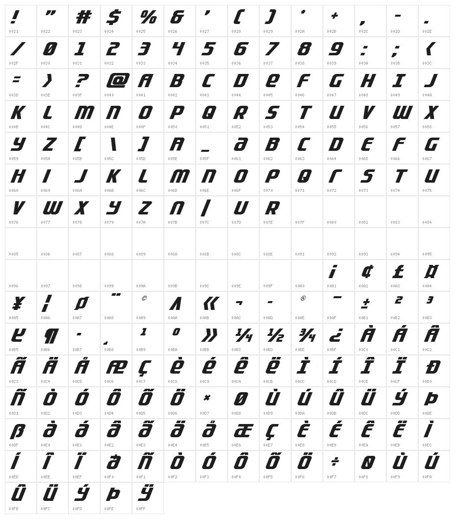 Lightsider Compact Italic Character Map
