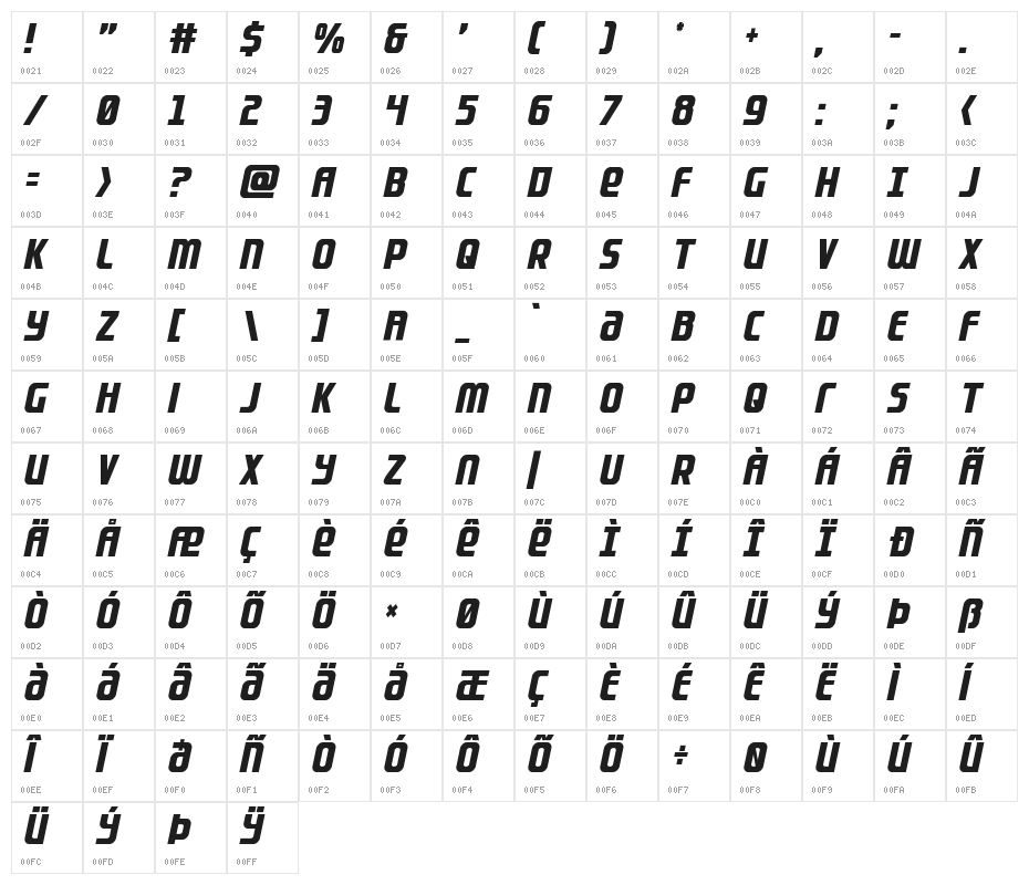 Lightsider Condensed Character Map