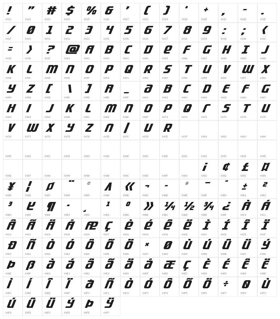 Lightsider Italic Character Map