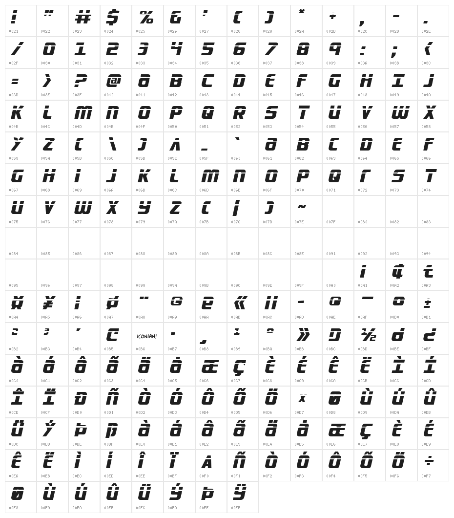 Lightsider Laser egular Character Map