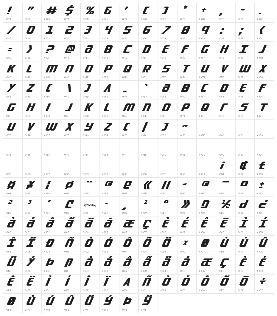 Lightsider Ultra-Italic Character Map