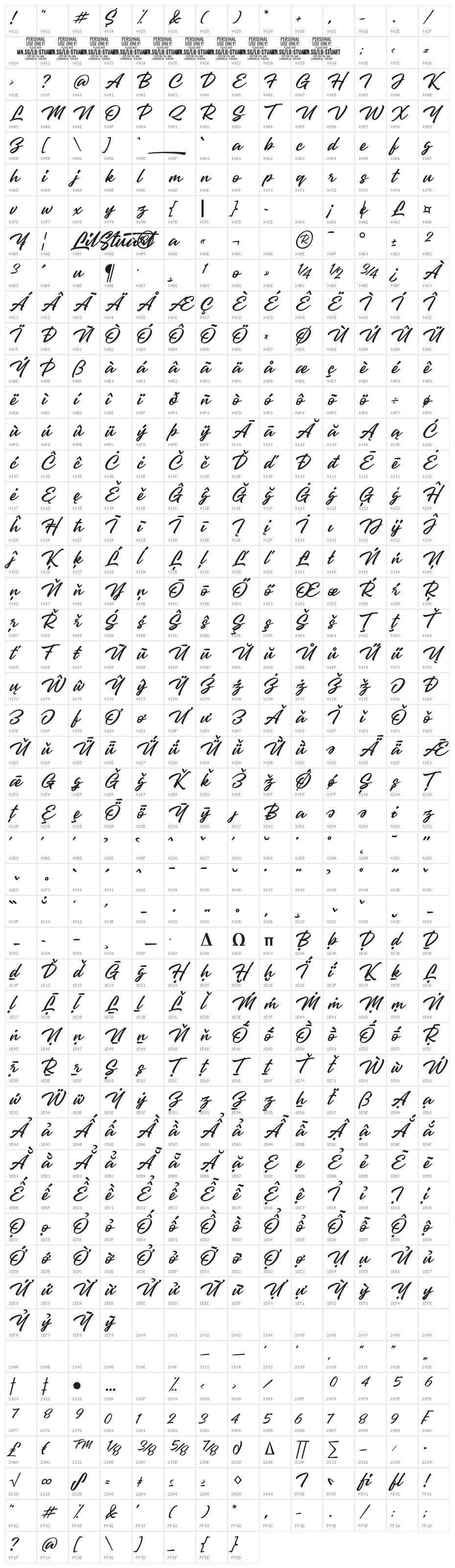 Lil Stuart PERSONAL USE ONLY Regular Character Map