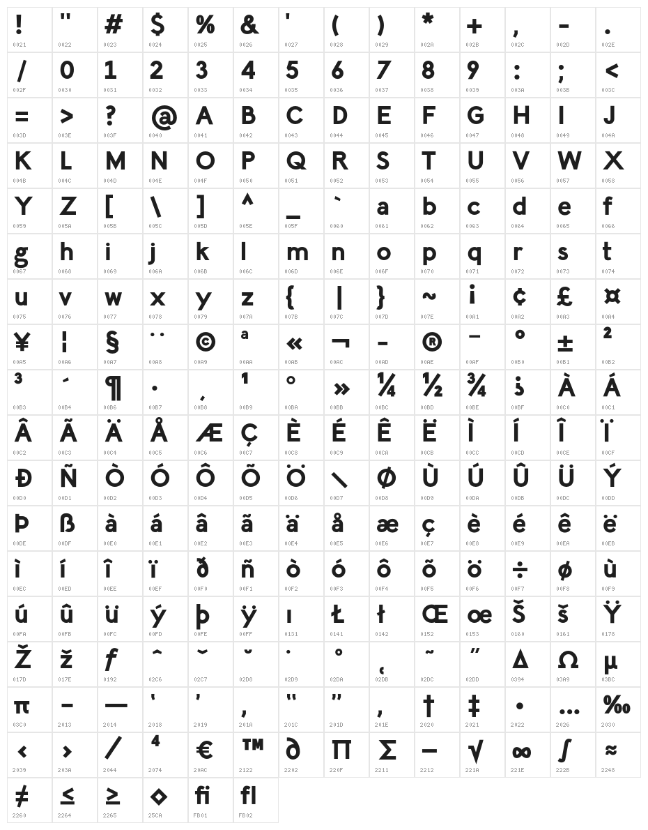 LilGrotesk Bold Character Map