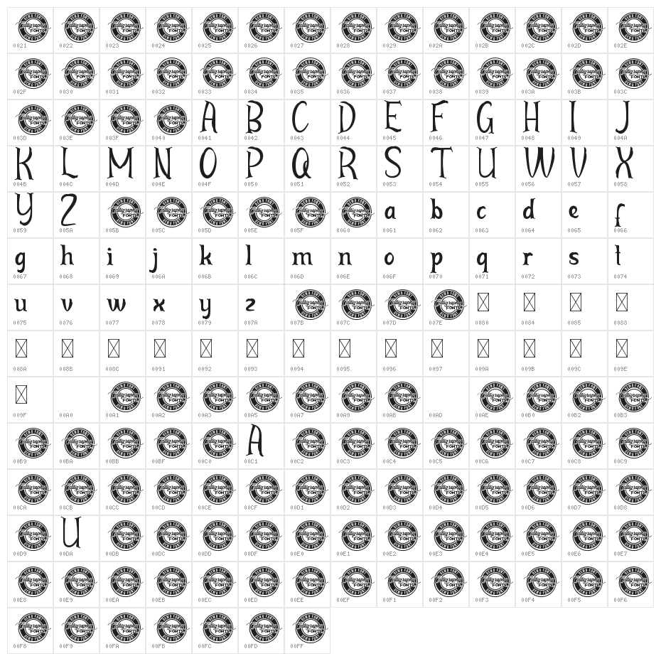 Lilac Satin Demo Character Map