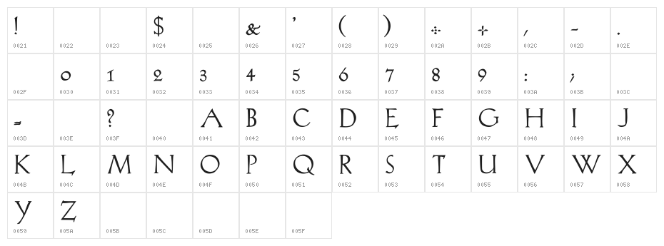 Lilith-Bold Character Map