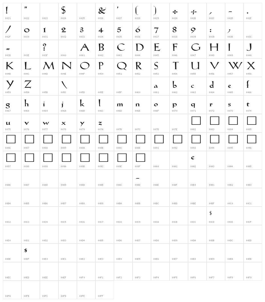 Lilith Heavy Wide Character Map
