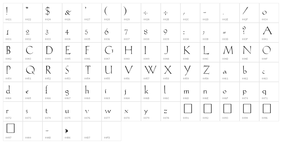 Lilith Regular Character Map