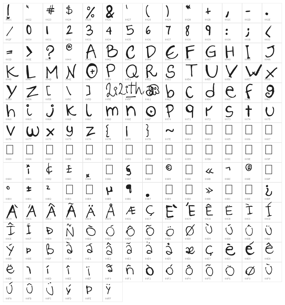 LilithScript Character Map