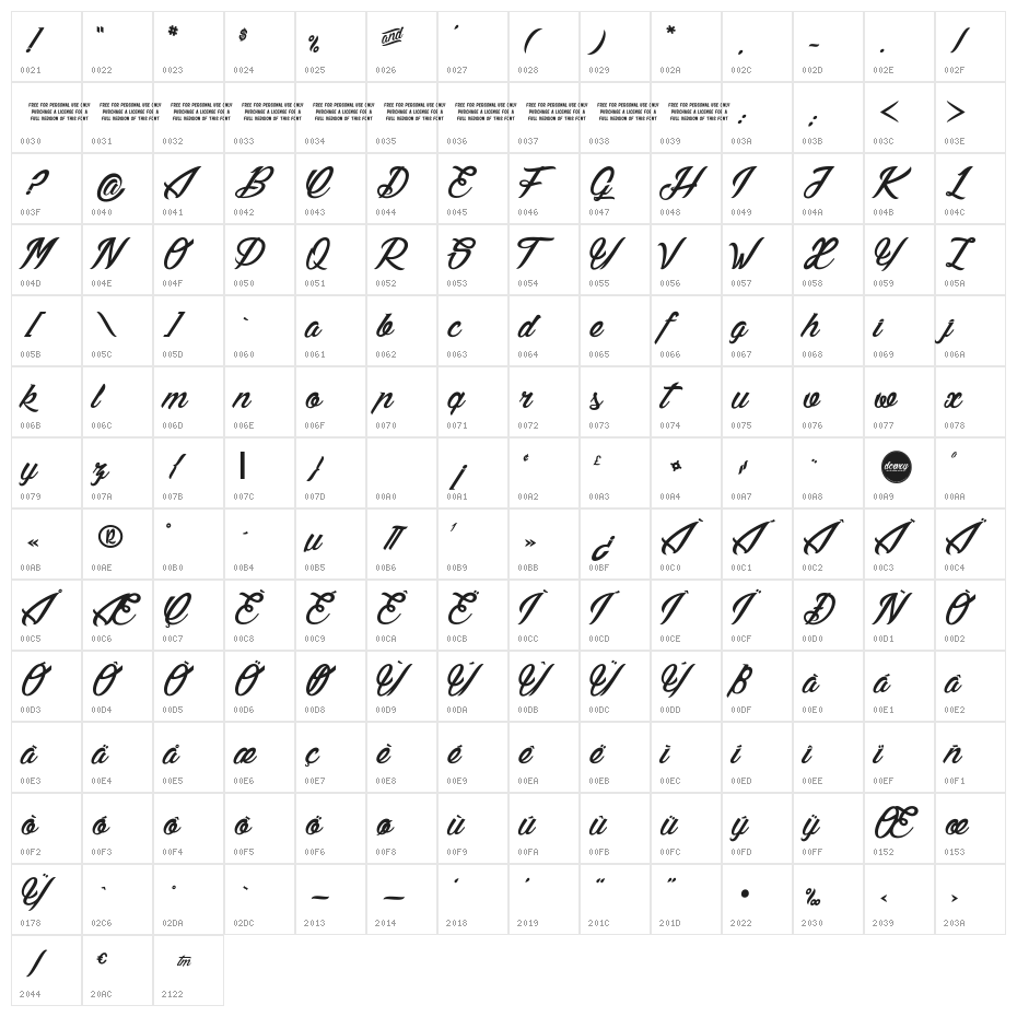 Lily of the Valley_Personal_Use Character Map