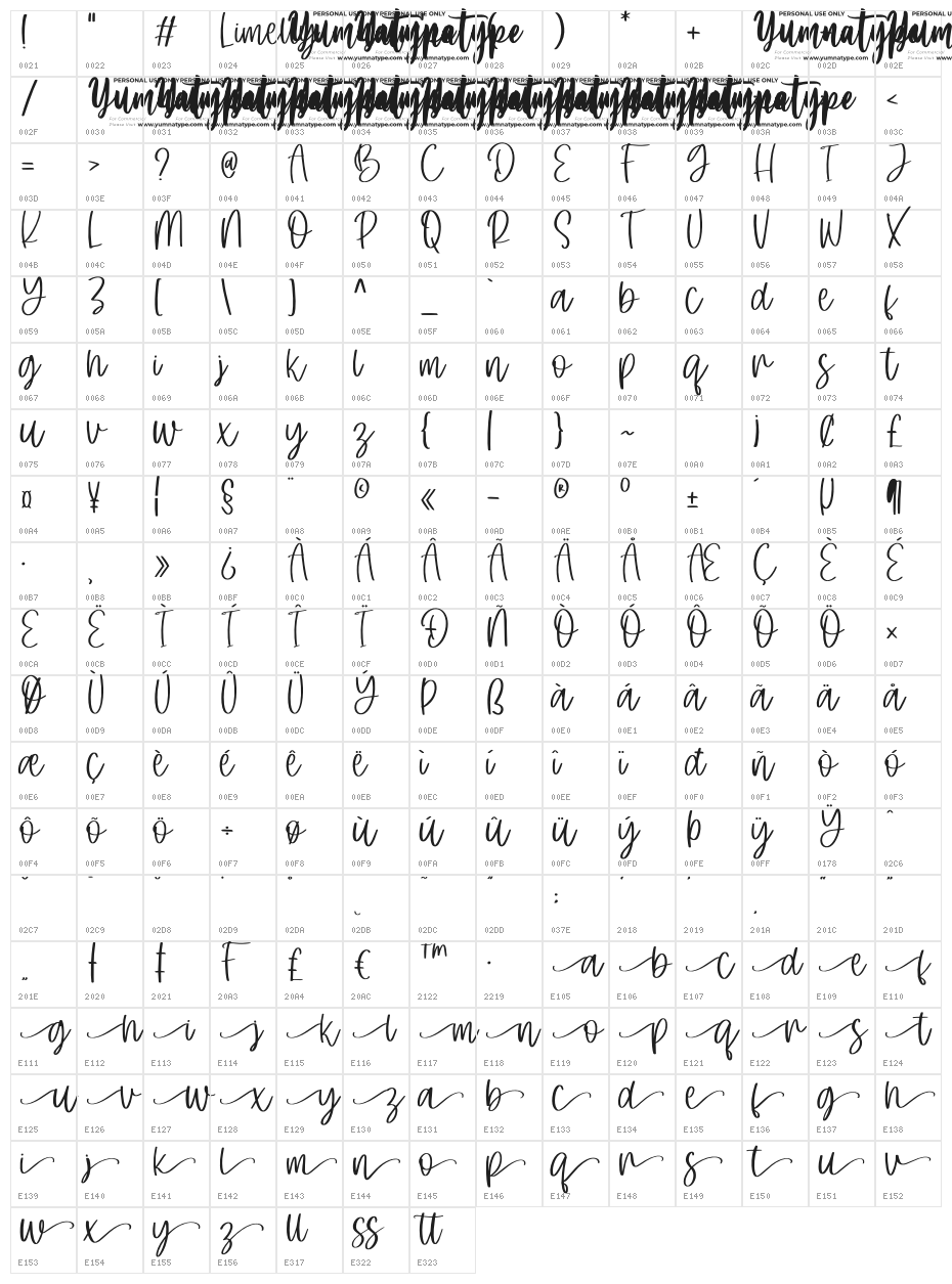 Limelly Personal Use Character Map
