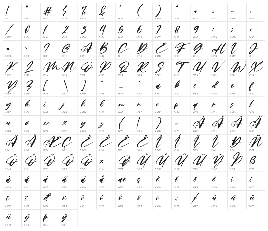 Limited Edition Italic Character Map