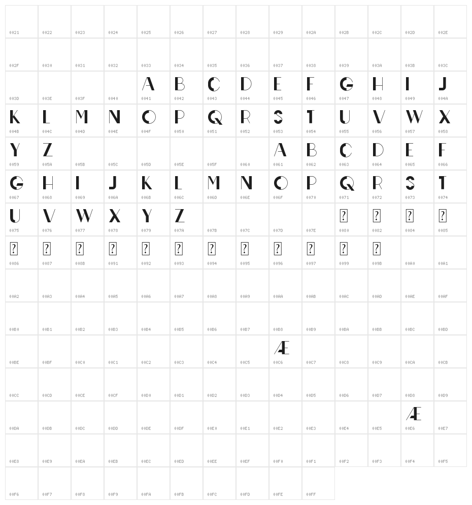 Line Bold Sans serif Character Map