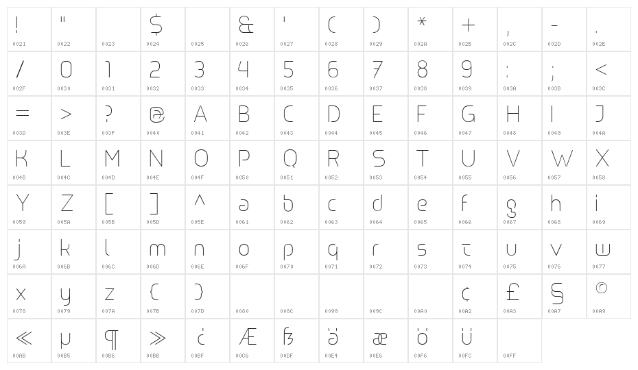 Line UltraLight Character Map