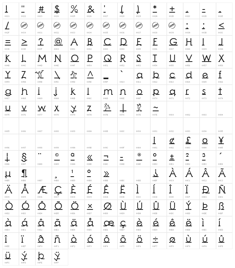 Linearmente-Bold Character Map