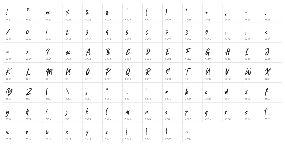 Linebrush Character Map