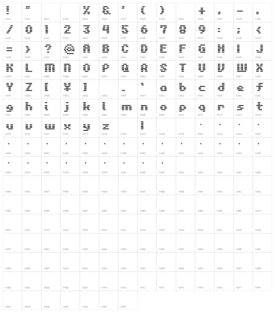 Liner HS Character Map