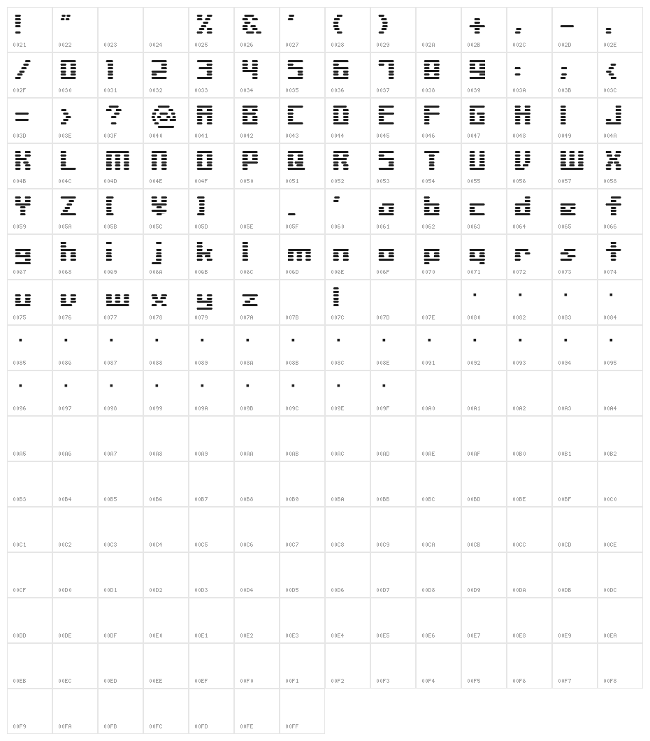 Liner SH Character Map