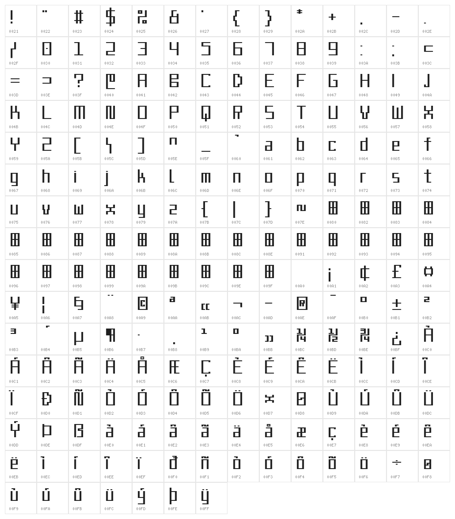 Linerama Bold Character Map